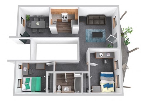 Floor plan for 2 beds, 1 bath, 830 sqft
